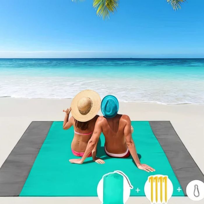 SandBlatt™ Leichte Reisematte – Sandabweisende Stranddecke mit Ankerpfählen