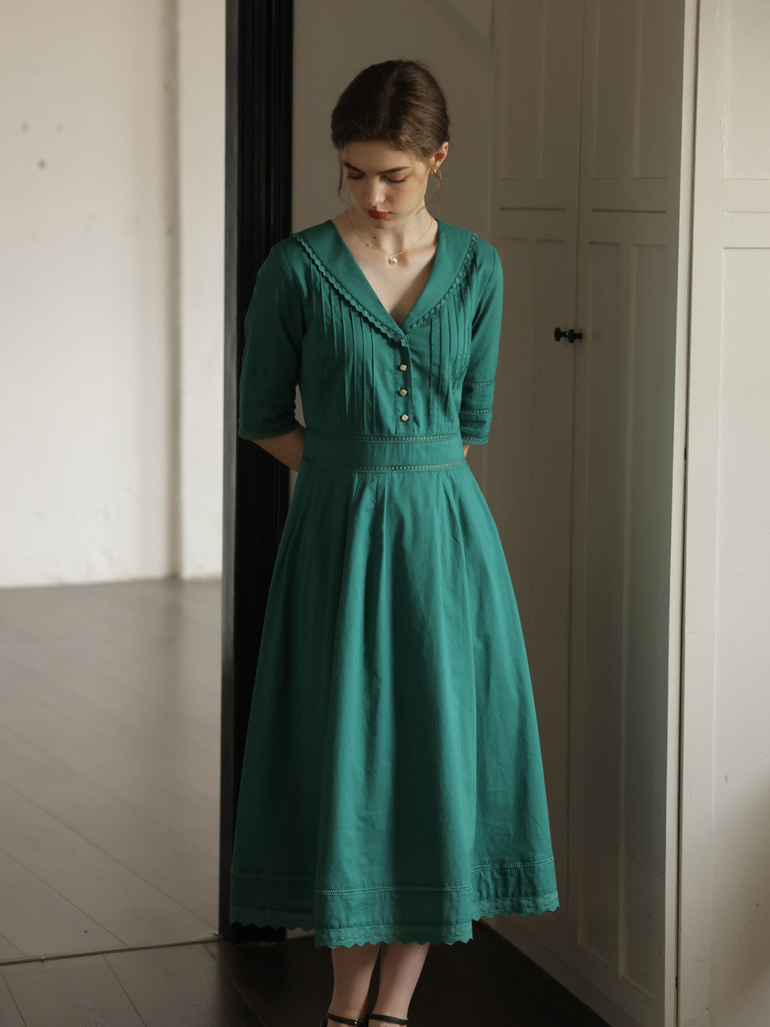 Fiona 100% Baumwolle Denim Blau Midi Kleid