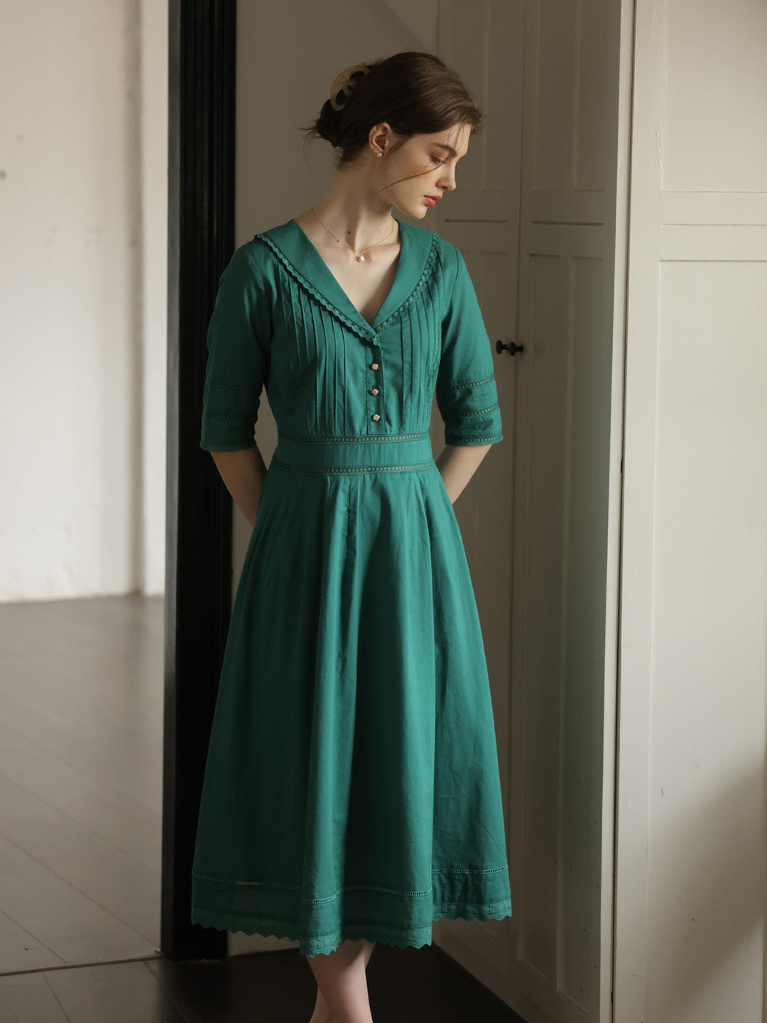 Fiona 100% Baumwolle Denim Blau Midi Kleid