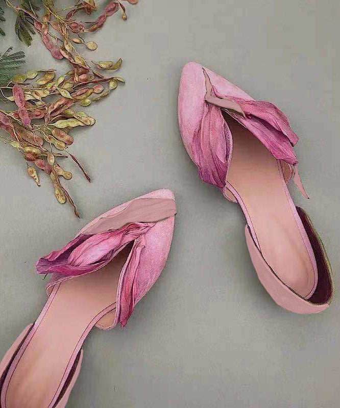 Handgemachte rosa Satin-Blumen-Spitzenzehen-Ballerinas