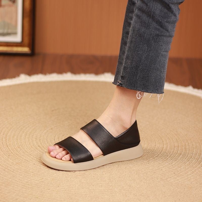 Neue modische Sandalen für Frauen aus echtem Leder mit dicker Sohle