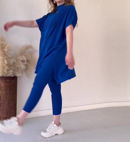 Damen Zweiteiler aus Strick – Oberteil & Hose mit Stehkragen