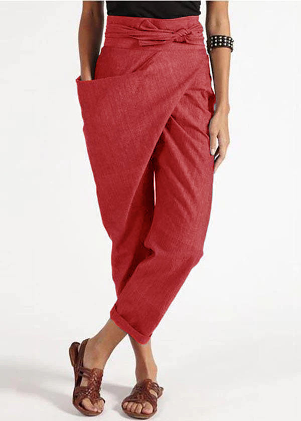 Handgemachte graue asymmetrische Design Hohe Taille Baumwoll Harem Sommerhose