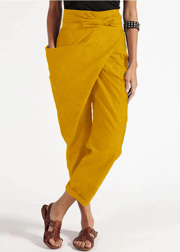 Handgemachte graue asymmetrische Design Hohe Taille Baumwoll Harem Sommerhose