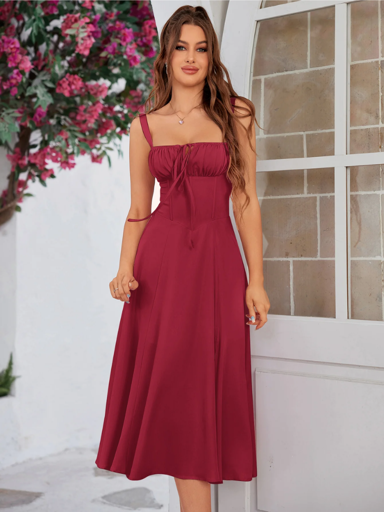 Gerüschtes Bustier Kleid mit Spalt und Trägern