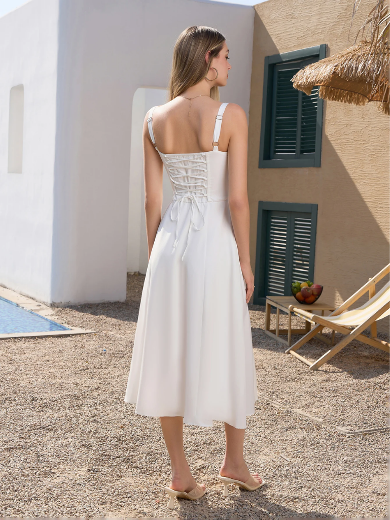 Gerüschtes Bustier Kleid mit Spalt und Trägern
