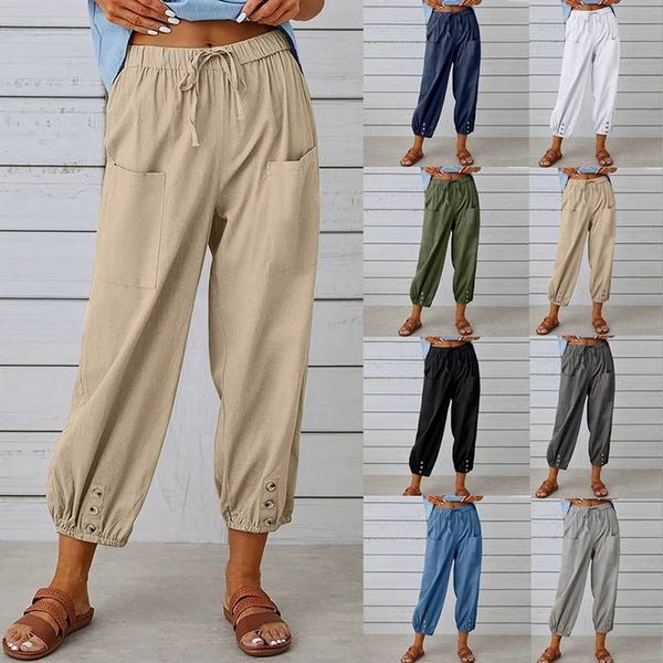 Neue Damen Sommer Baumwoll-Leinen Hose Neun Minuten Hose