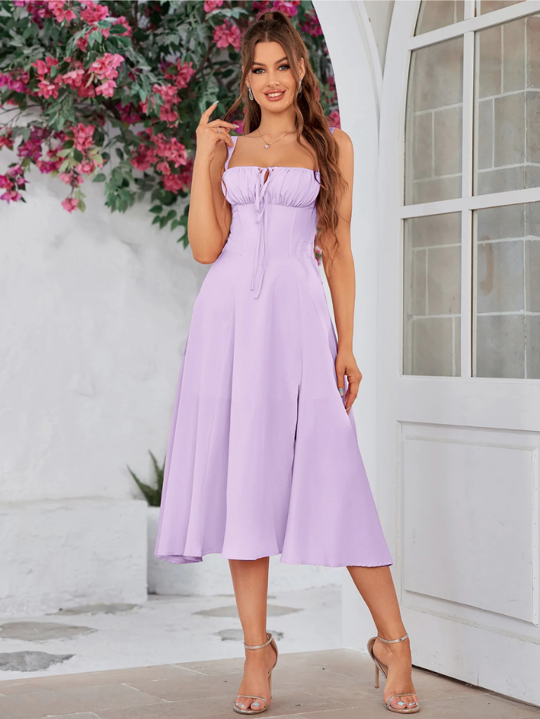Gerüschtes Bustier Kleid mit Spalt und Trägern