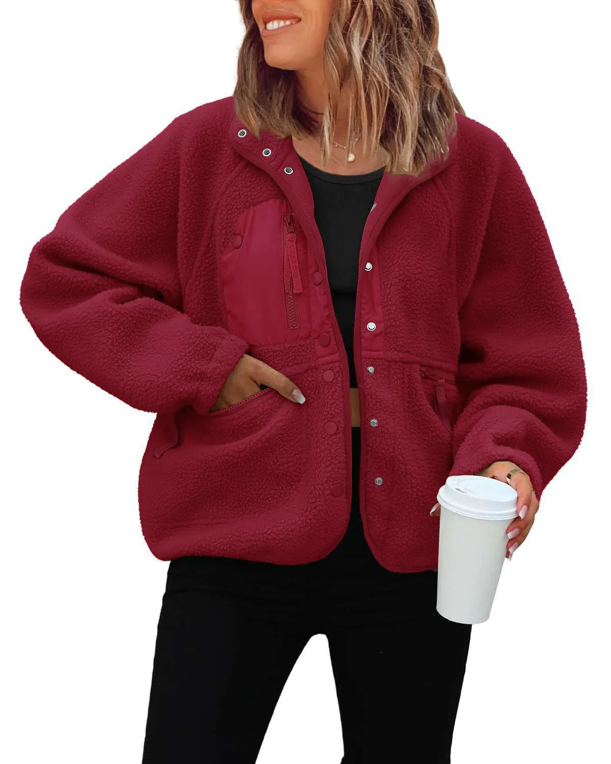 Brenda Kurze Sherpa-Jacke