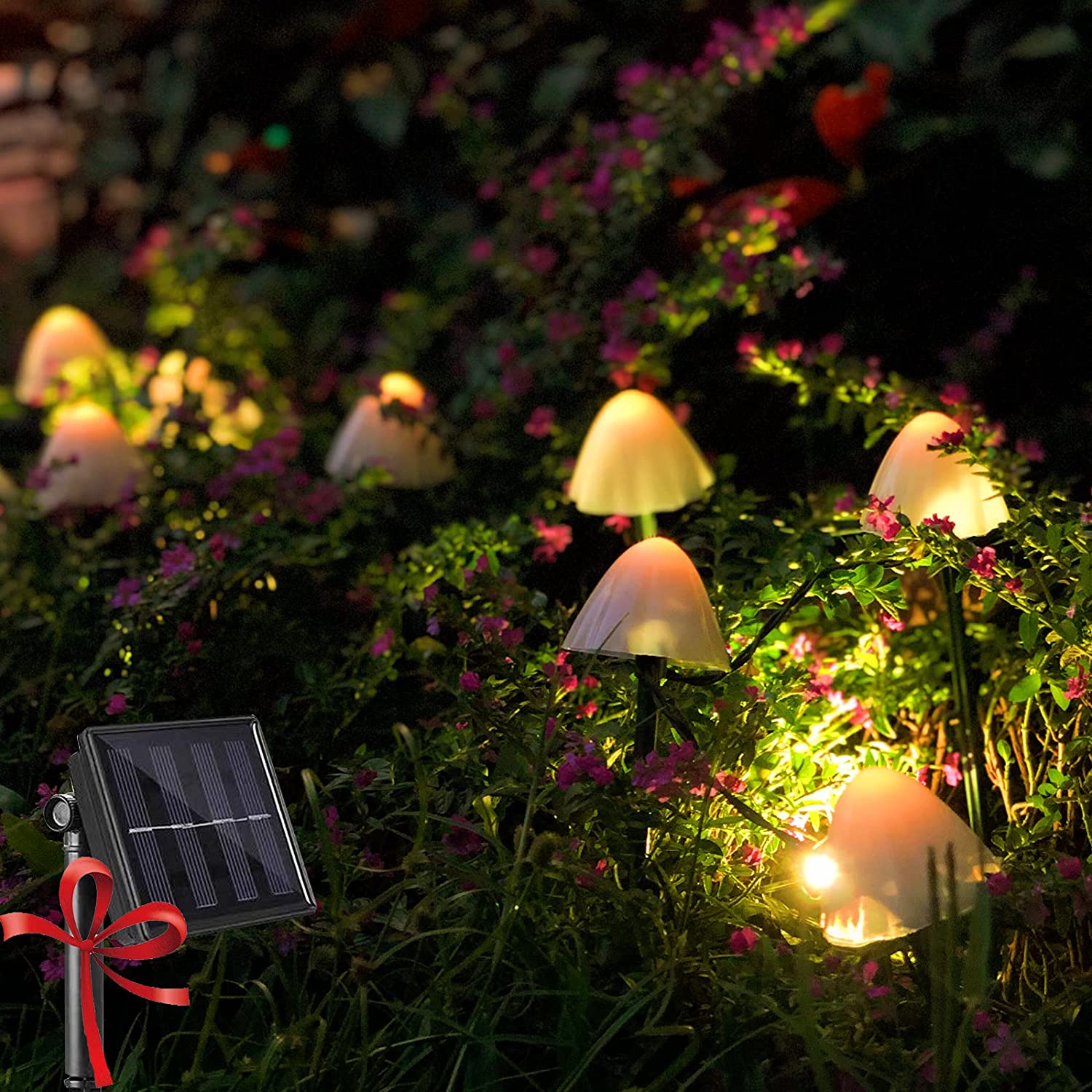 Mushroom-Feenlichter 20LED Außen wasserdicht 16 Fuß 8 Mo\ration für Garten Terrasse Hof Landschaft Rasen Weg Hochzeit Party Weihnachten (warm)