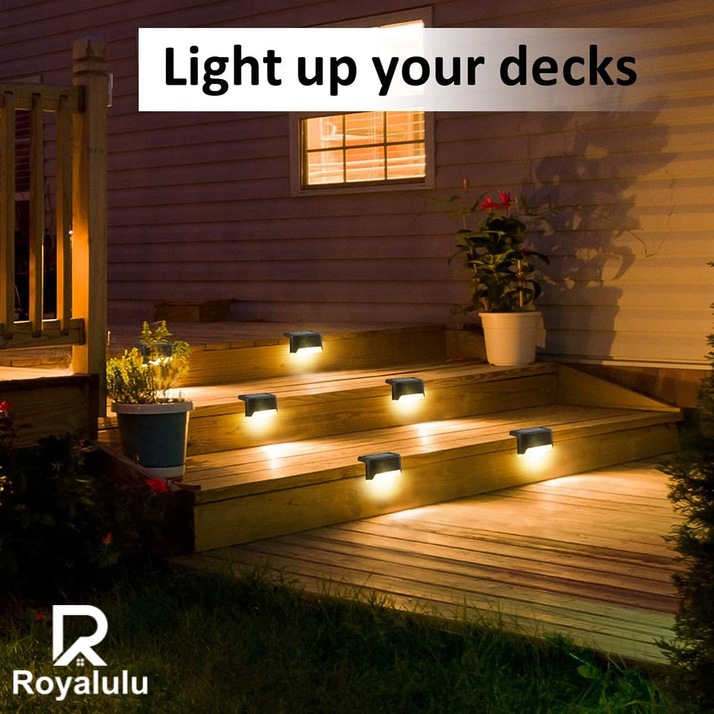 Warm White Garden Landscape Step Deck Lights LED Solar Lamp Balcony Fence Lights Outdoor Waterproof Path Stair Wall Lighting