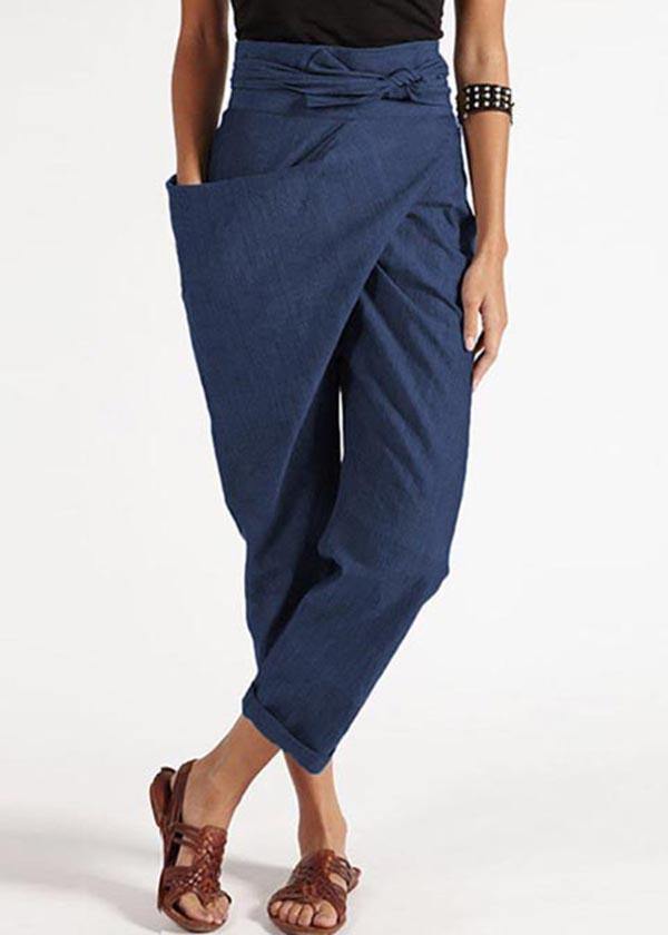 Handgemachte graue asymmetrische Design Hohe Taille Baumwoll Harem Sommerhose