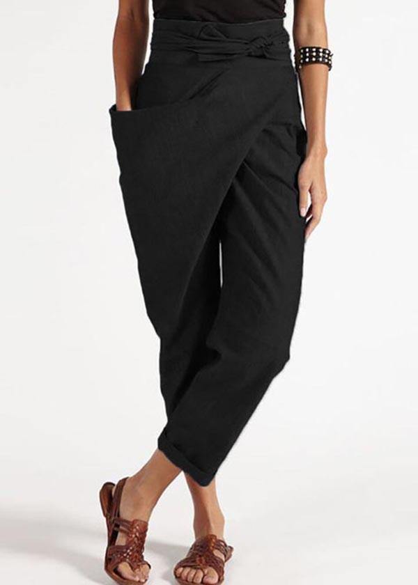 Handgemachte graue asymmetrische Design Hohe Taille Baumwoll Harem Sommerhose