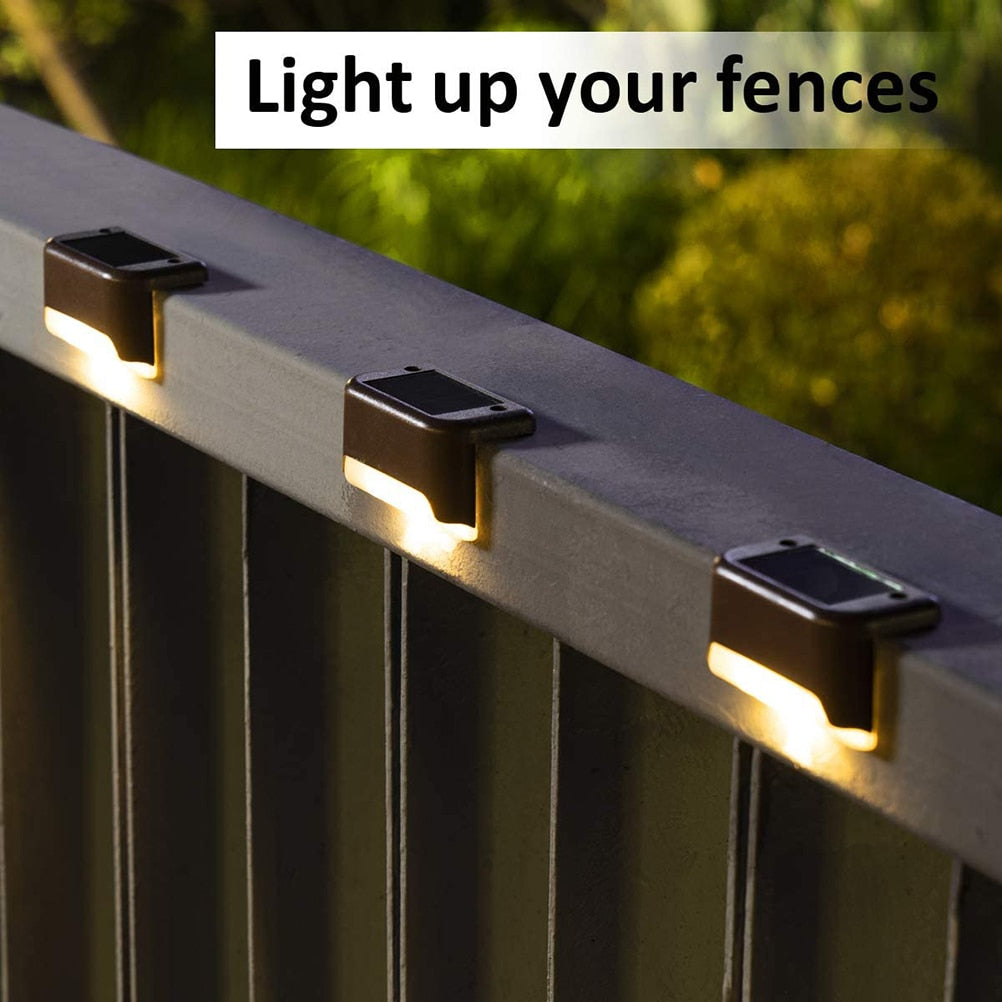 Warm White Garden Landscape Step Deck Lights LED Solar Lamp Balcony Fence Lights Outdoor Waterproof Path Stair Wall Lighting