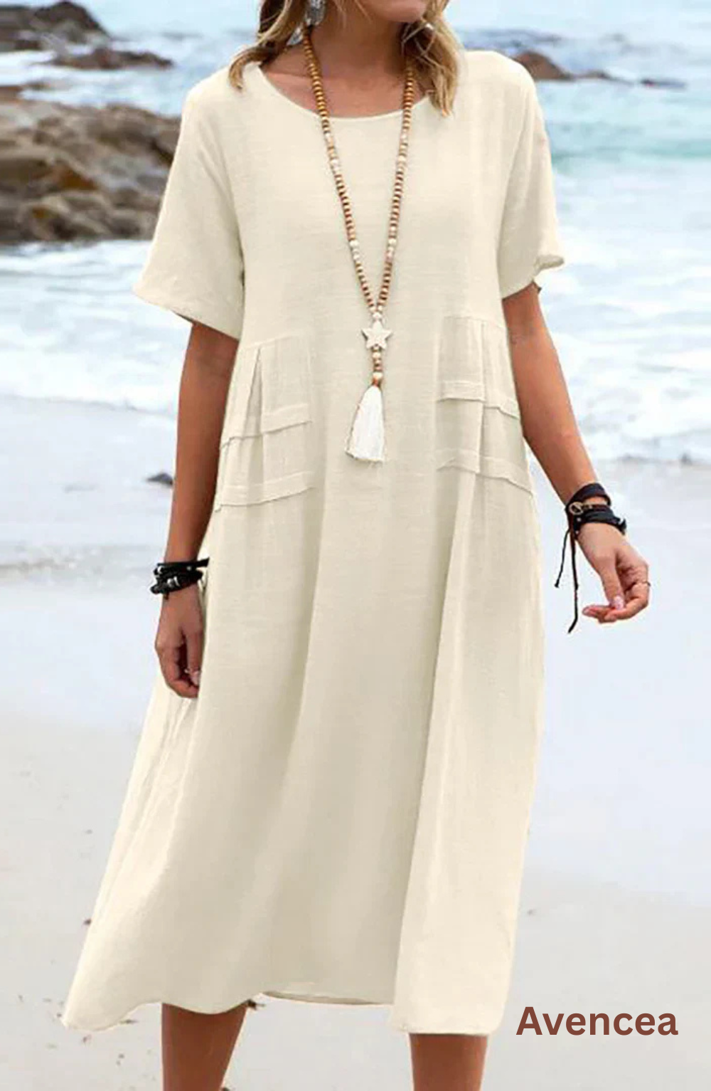 Damen Freizeitkleid mit kurzen Ärmeln & Rundhalsausschnitt – Luftig & elegant für jeden Tag