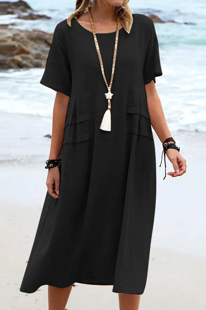 Damen Freizeitkleid mit kurzen Ärmeln & Rundhalsausschnitt – Luftig & elegant für jeden Tag