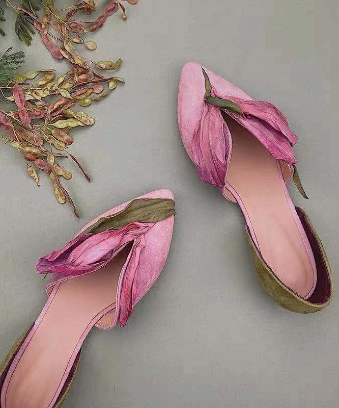 Handgemachte rosa Satin-Blumen-Spitzenzehen-Ballerinas