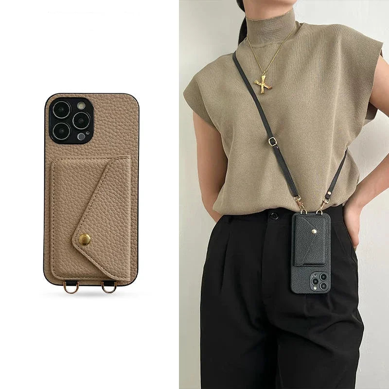 Leder Kartenetui Umhängeband für iPhone