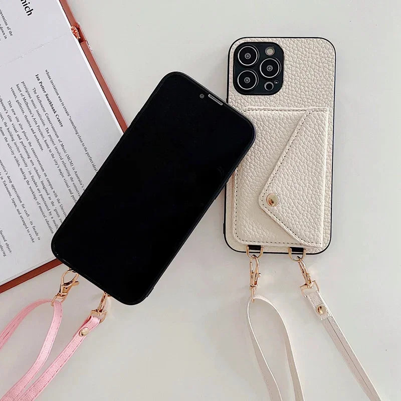 Leder Kartenetui Umhängeband für iPhone
