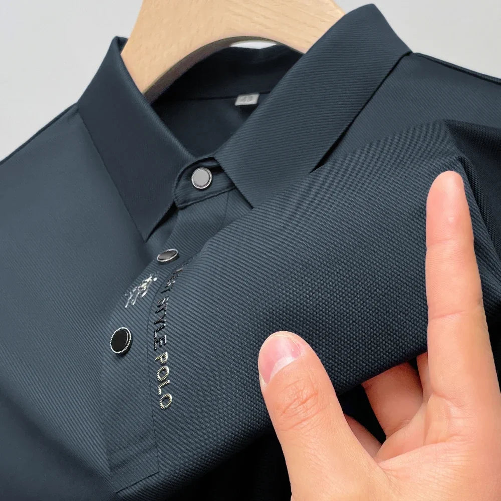 AeroCool Polo Eisseide Stickerei Sommer Polohemd mit Kragen Elastizität T-Shirt Kurzarm