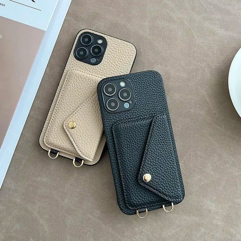 Leder Kartenetui Umhängeband für iPhone