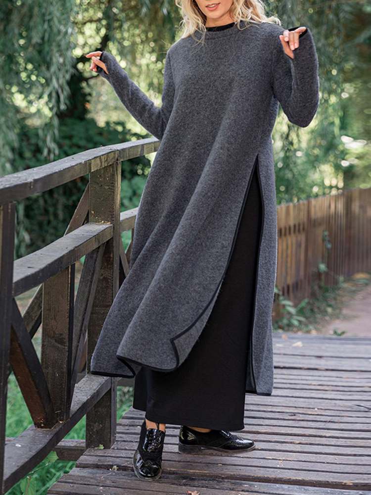 Mechthild™ - Langes geteiltes Midikleid in lockerer Form