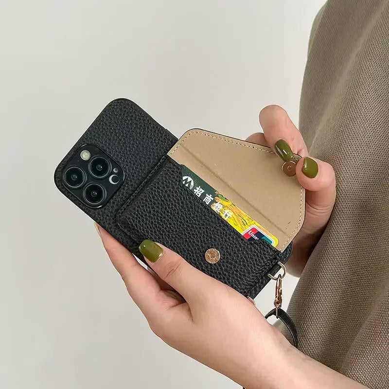 Leder Kartenetui Umhängeband für iPhone