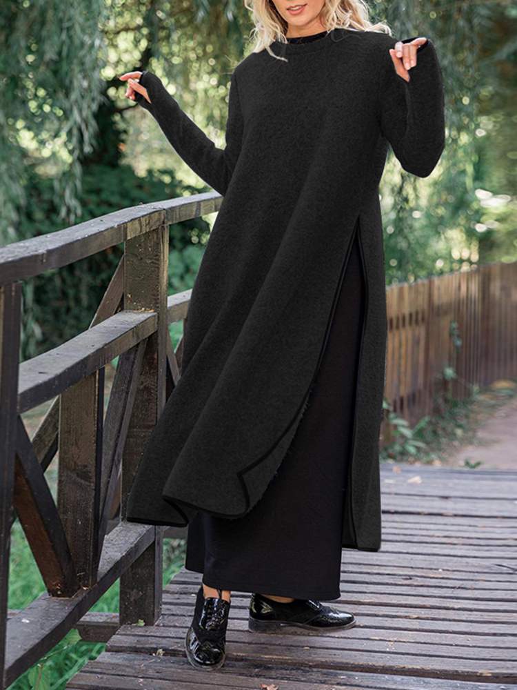 Mechthild™ - Langes geteiltes Midikleid in lockerer Form