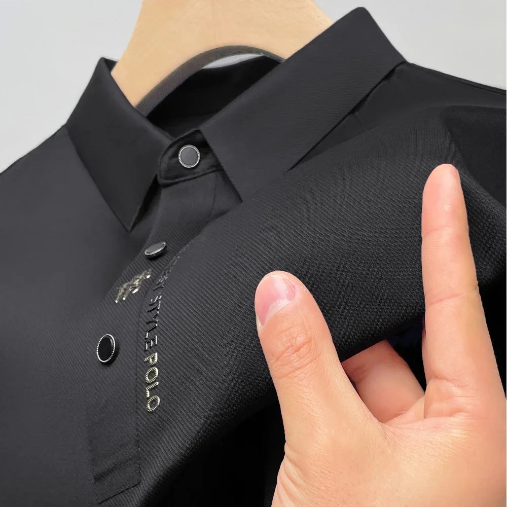 AeroCool Polo Eisseide Stickerei Sommer Polohemd mit Kragen Elastizität T-Shirt Kurzarm