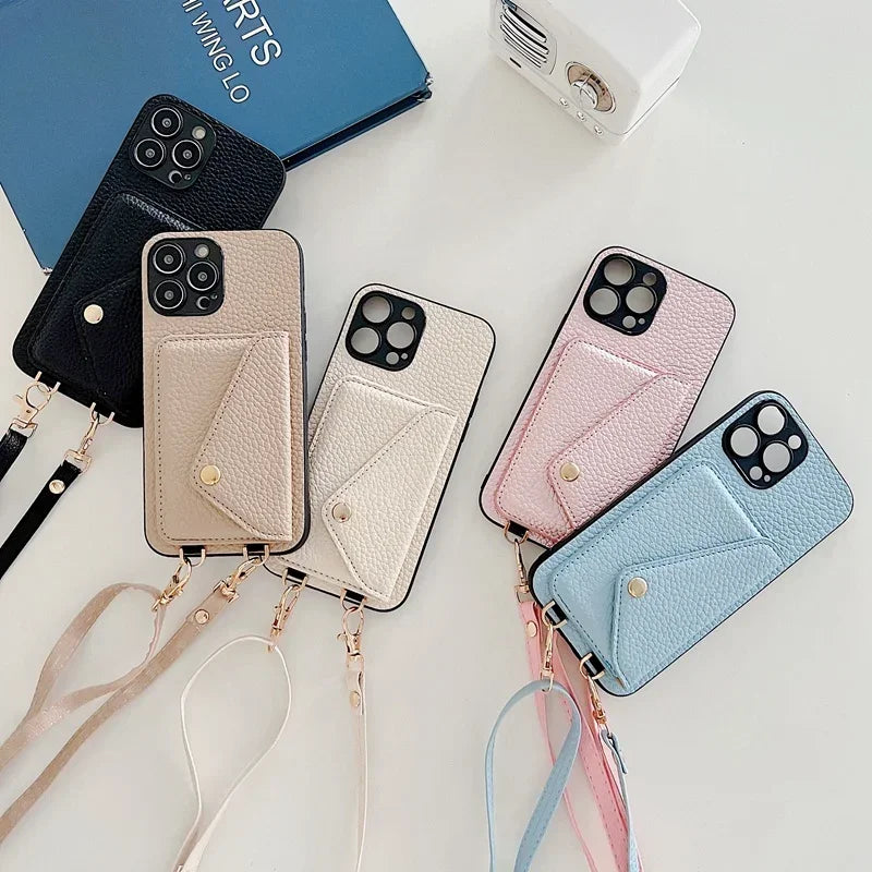 Leder Kartenetui Umhängeband für iPhone