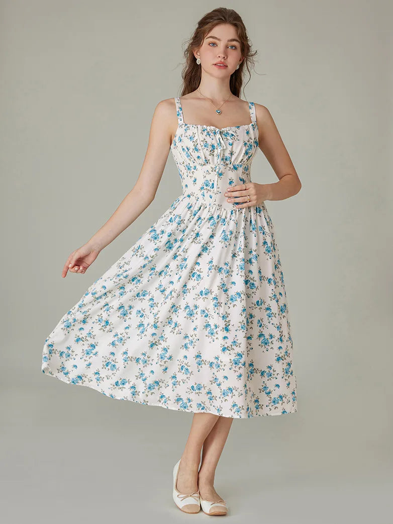 Sommer Bequeme Blumenkleid mit Taschen