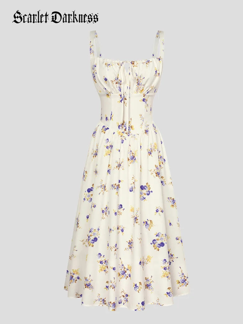Sommer Bequeme Blumenkleid mit Taschen