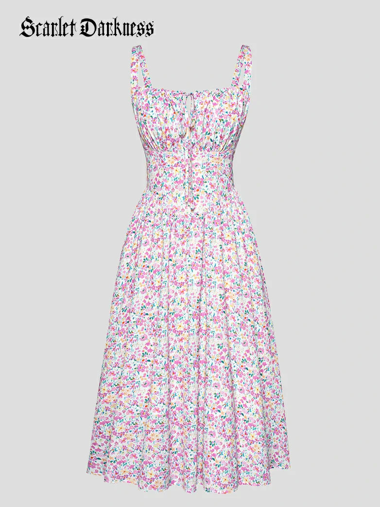 Sommer Bequeme Blumenkleid mit Taschen