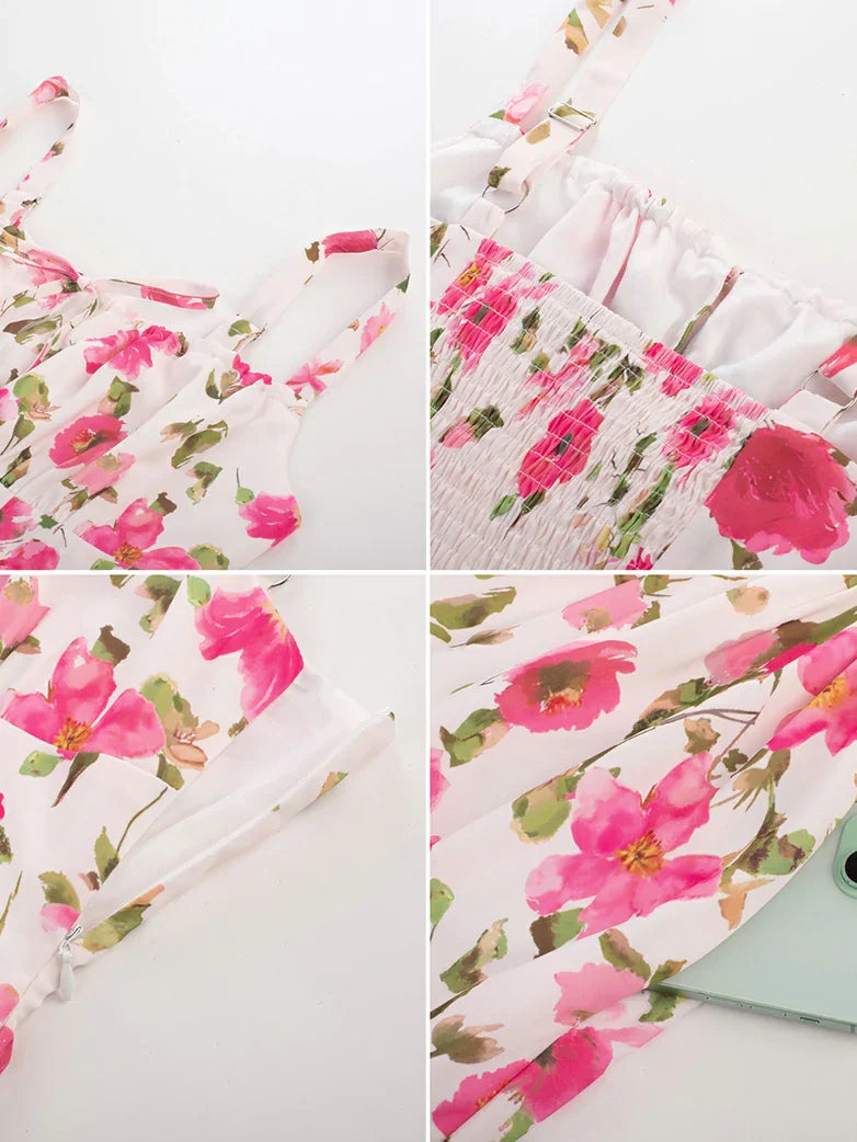 Sommer Bequeme Blumenkleid mit Taschen