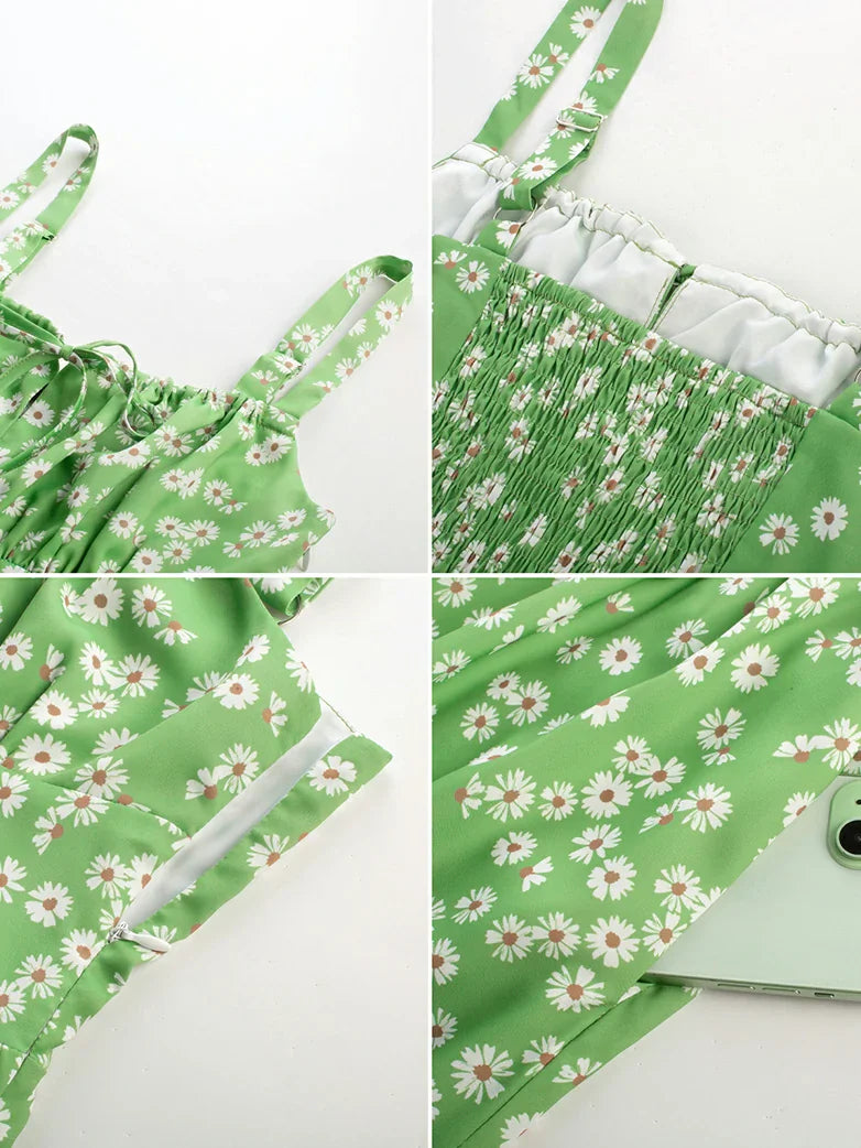 Sommer Bequeme Blumenkleid mit Taschen