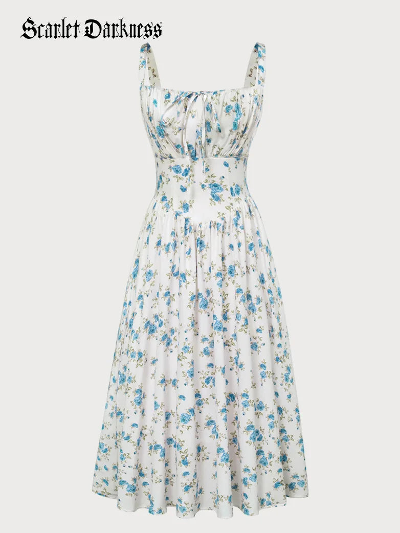 Sommer Bequeme Blumenkleid mit Taschen