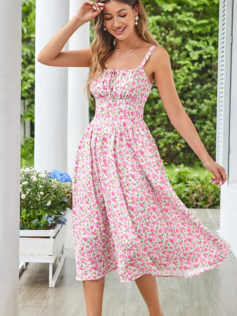 Sommer Bequeme Blumenkleid mit Taschen