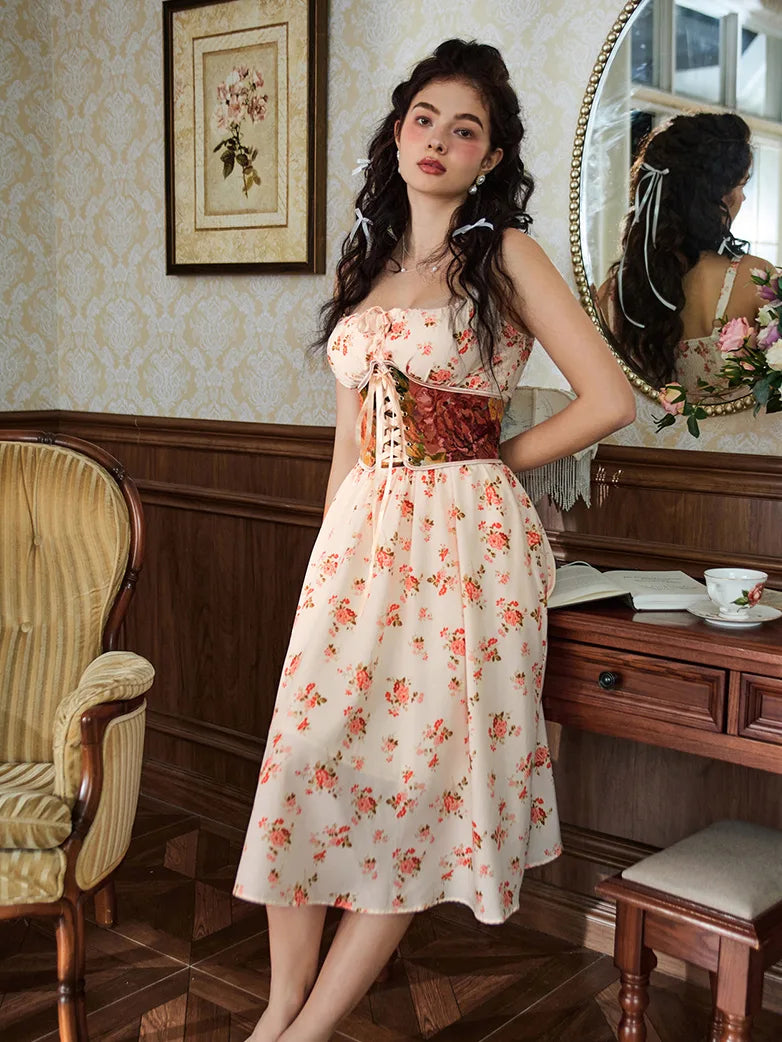 Sommer Bequeme Blumenkleid mit Taschen