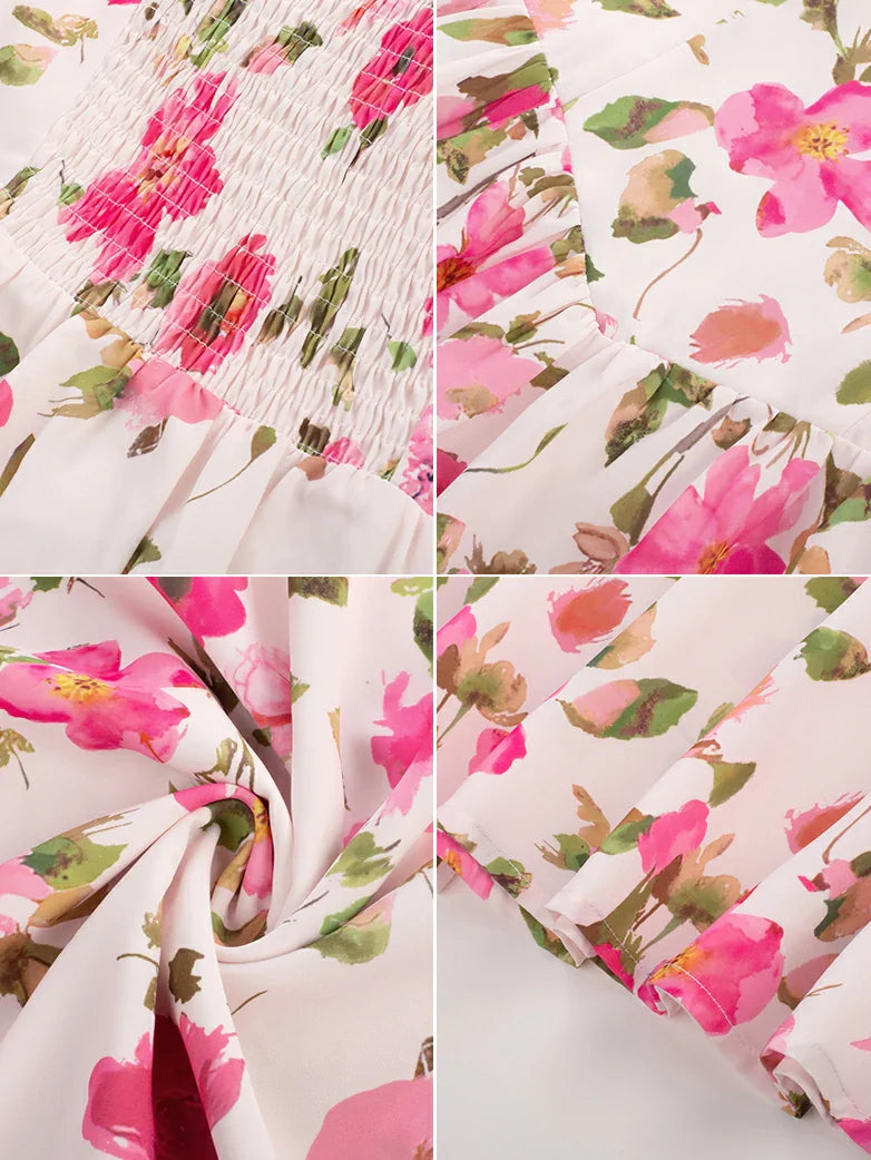 Sommer Bequeme Blumenkleid mit Taschen