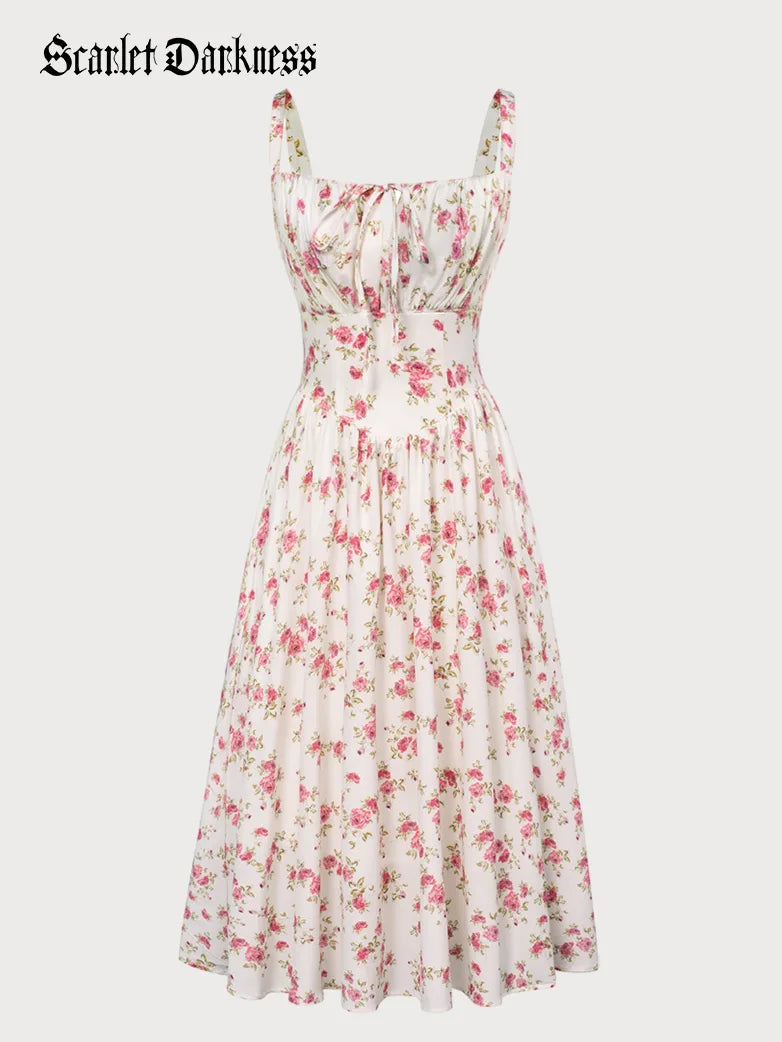 Sommer Bequeme Blumenkleid mit Taschen