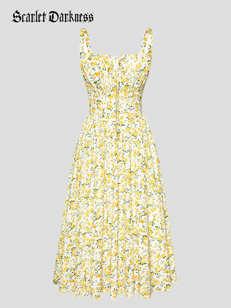 Sommer Bequeme Blumenkleid mit Taschen