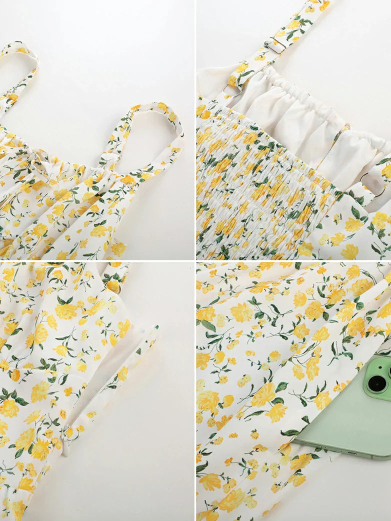 Sommer Bequeme Blumenkleid mit Taschen