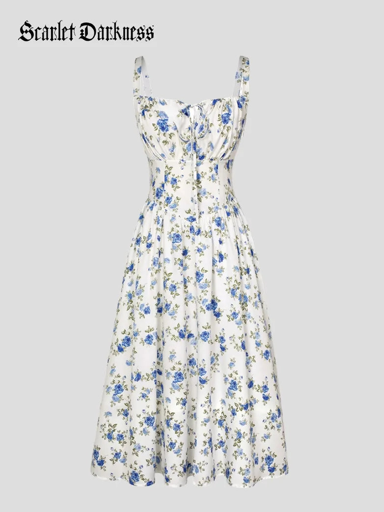 Sommer Bequeme Blumenkleid mit Taschen