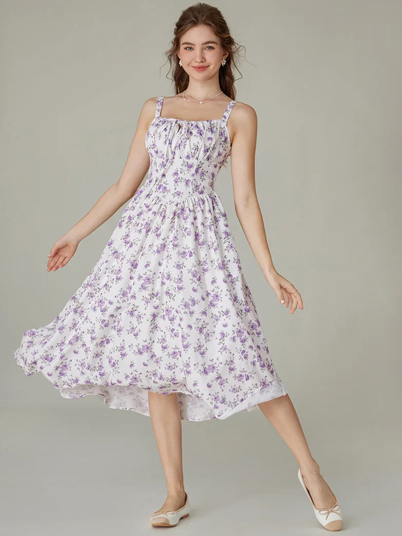 Sommer Bequeme Blumenkleid mit Taschen
