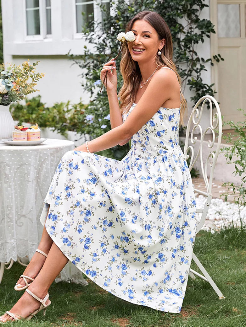 Sommer Bequeme Blumenkleid mit Taschen