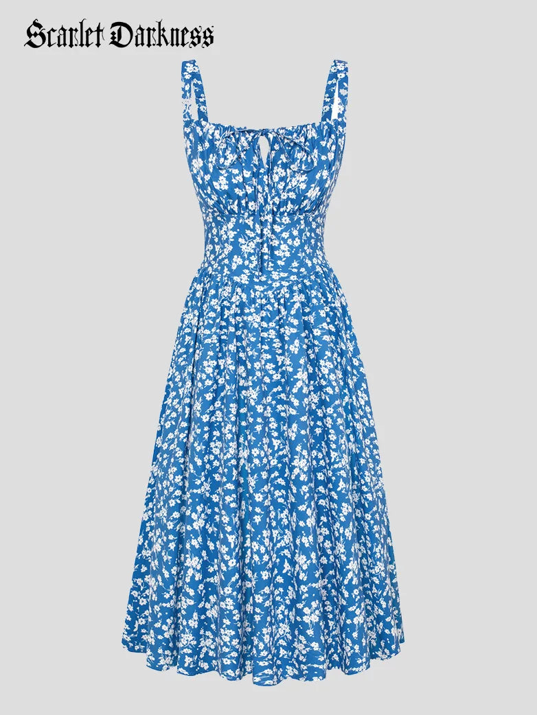 Sommer Bequeme Blumenkleid mit Taschen