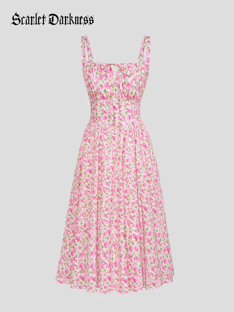 Sommer Bequeme Blumenkleid mit Taschen