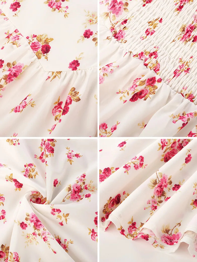 Sommer Bequeme Blumenkleid mit Taschen