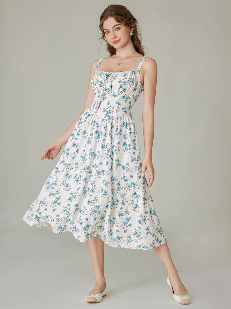 Sommer Bequeme Blumenkleid mit Taschen