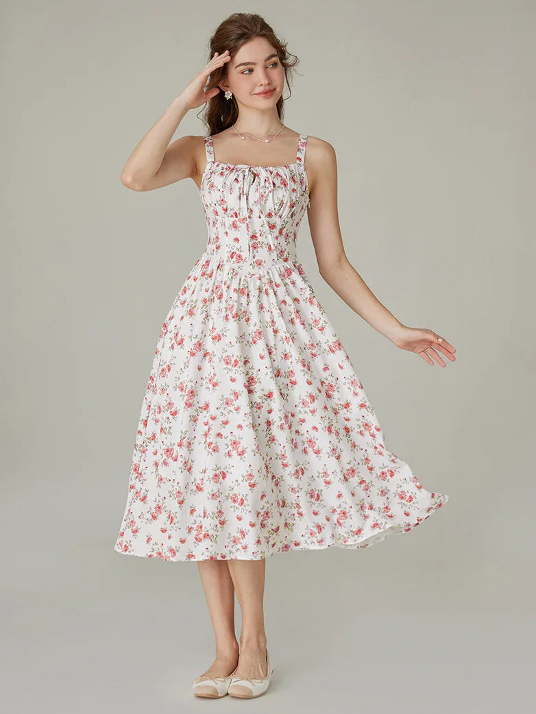 Sommer Bequeme Blumenkleid mit Taschen